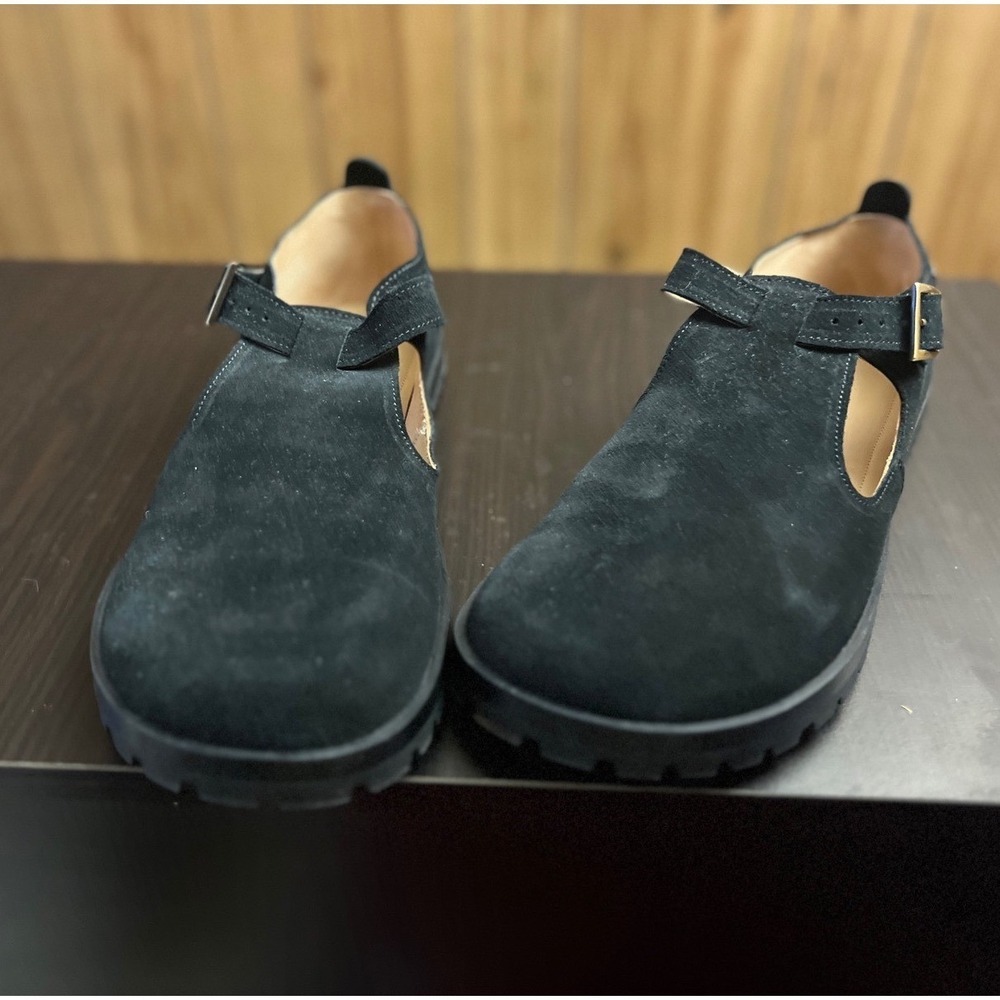 LANG.S Barefoot Zero Drop Black Suede T-Strap Lug Sole Shoes 43 EU